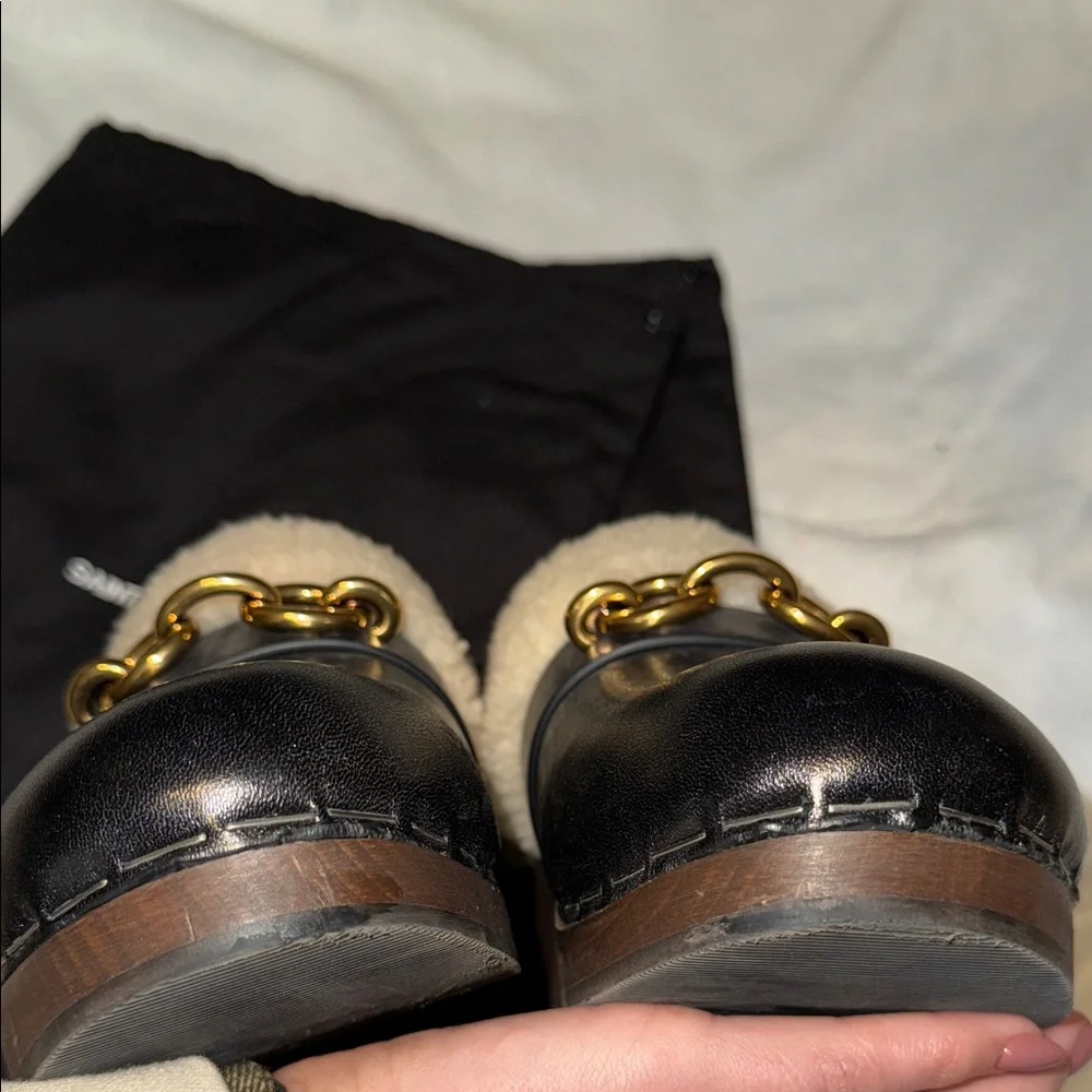 Saint Laurent Le Maillon Shearling Clogs in Black - Picture 9 of 16